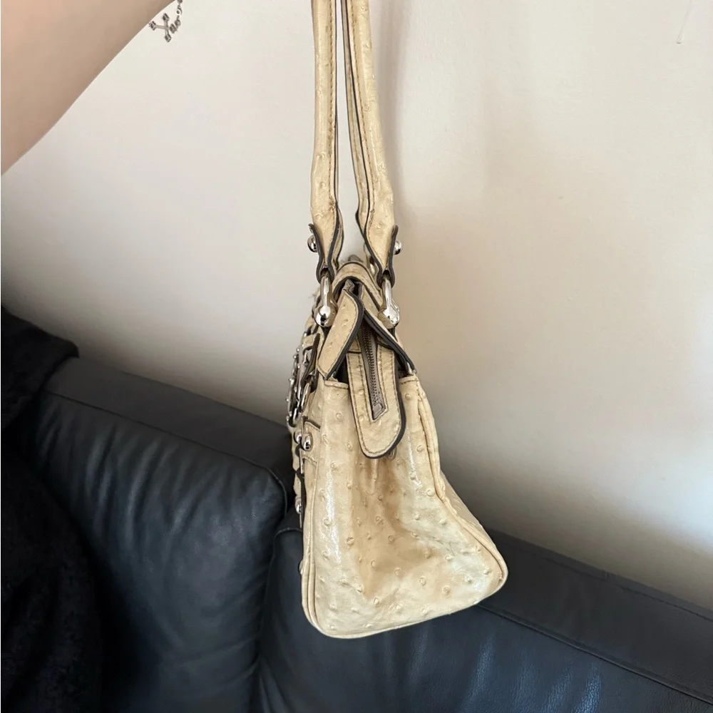 Guess Cream Ostrich-Texture Shoulder Bag with Silver Hardware - Picture 4 of 10